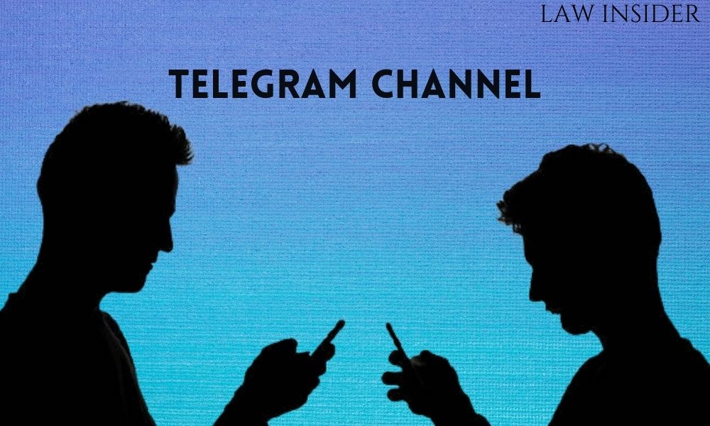 Telegram channel, two people using the mobile phones in blue background